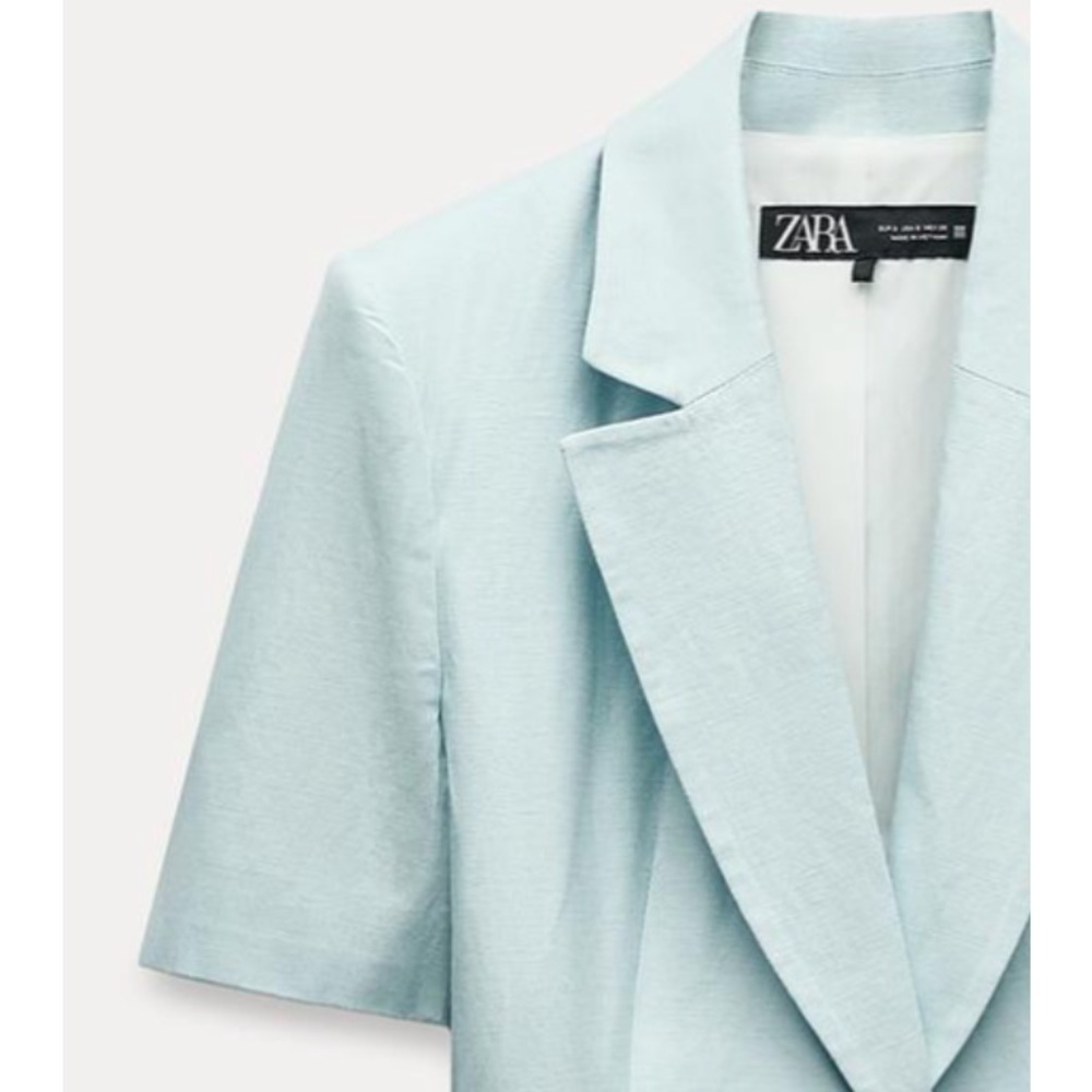 NWT ZARA FITTED LINEN BLEND SHORT SLEEVE BLAZER AND SHORTS SET - Picture 6 of 12